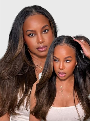 V Part Wig Human Hair Yaki Straight EasiContour