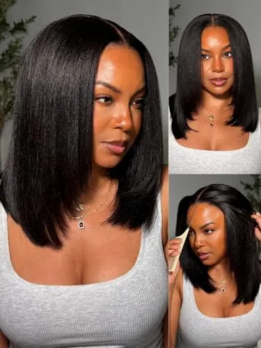 Nadula Yaki Straight Bob Drawstring Wig Human Hair with Face Framing Layers 180% Density