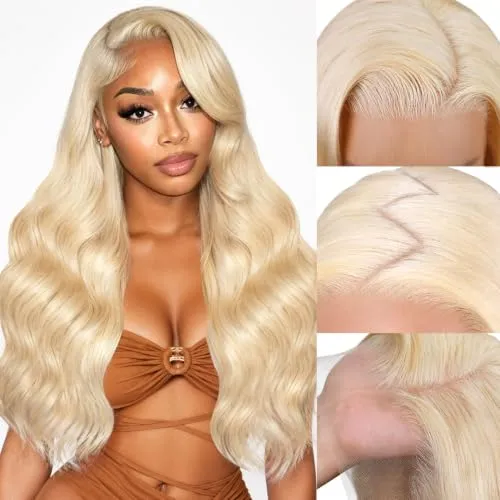 Zinnia 30 Inch 613 Lace Front Wig Human Hair 180% Density Body Wave Blonde Wig Human Hair Pre Plucked Hairline 613 13x6 HD Transparent Lace Frontal Wigs for Women